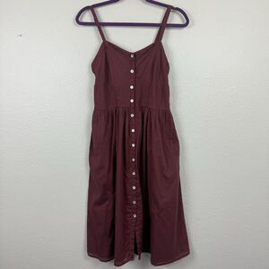 eShakti Sweetheart Button Front Smocked Midi Sundress Dress Cotton Maroon Medium